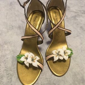 Beverly Feldman Magnolia flower beaded heels